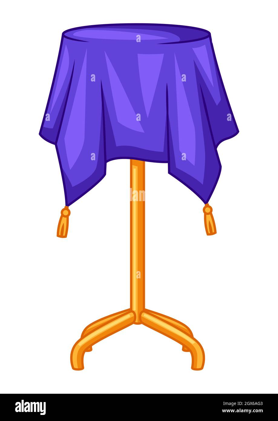Magician table covered with blanket Trick or magic illustration Stock