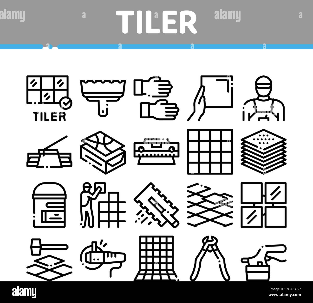 Tiler Work Equipment Collection Icons Set Vector Stock Vector