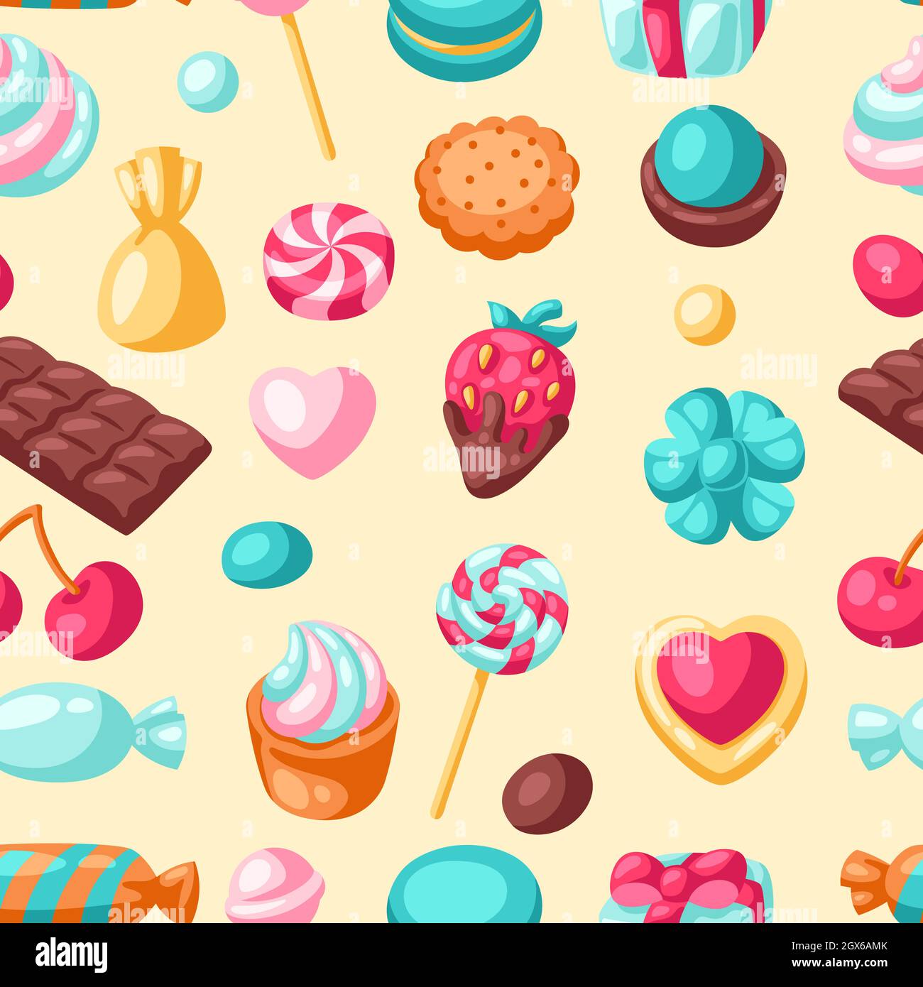Seamless pattern various candies and sweets. Confectionery or bakery ...