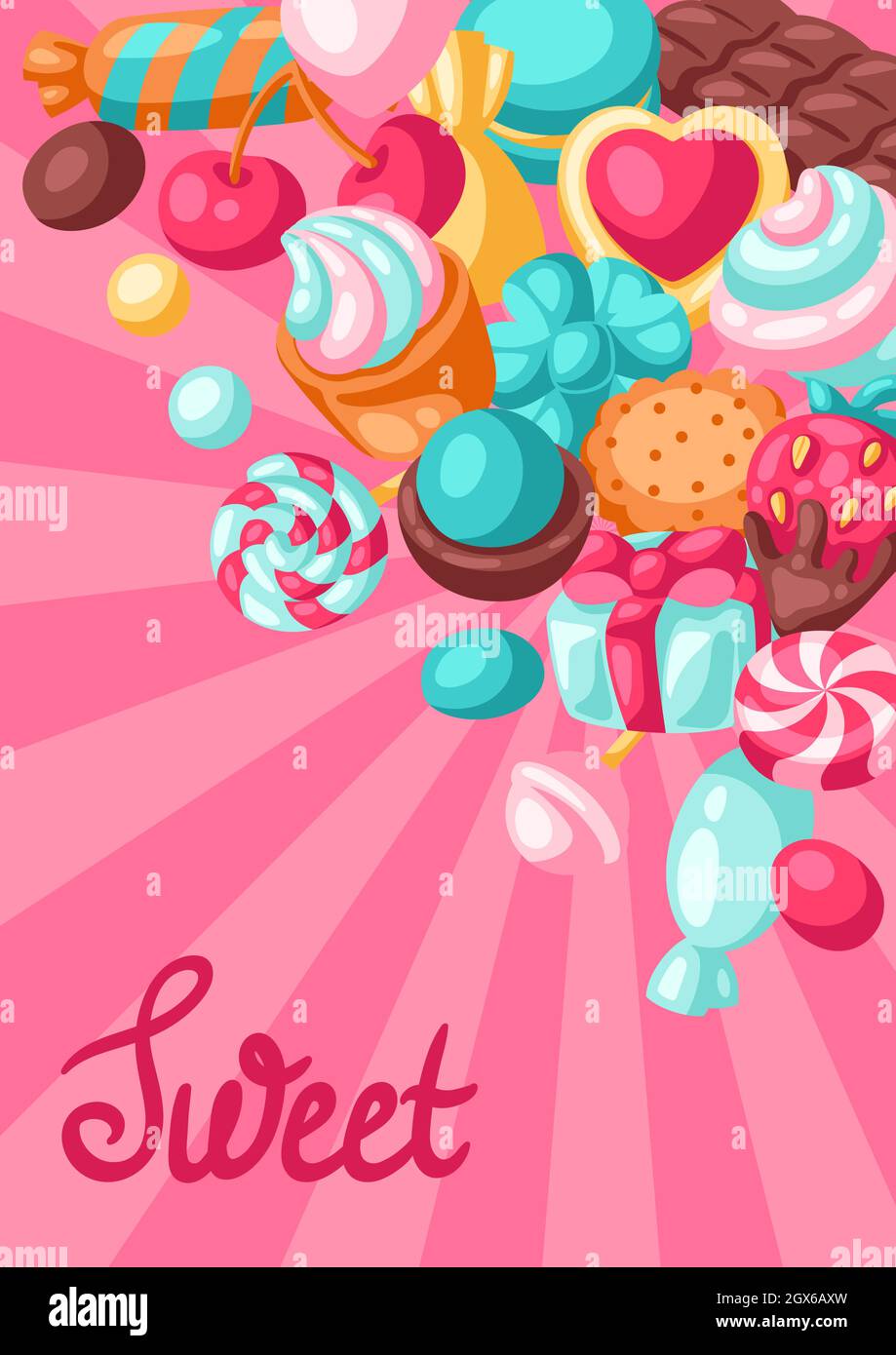 Background with various candies and sweets. Confectionery or bakery ...