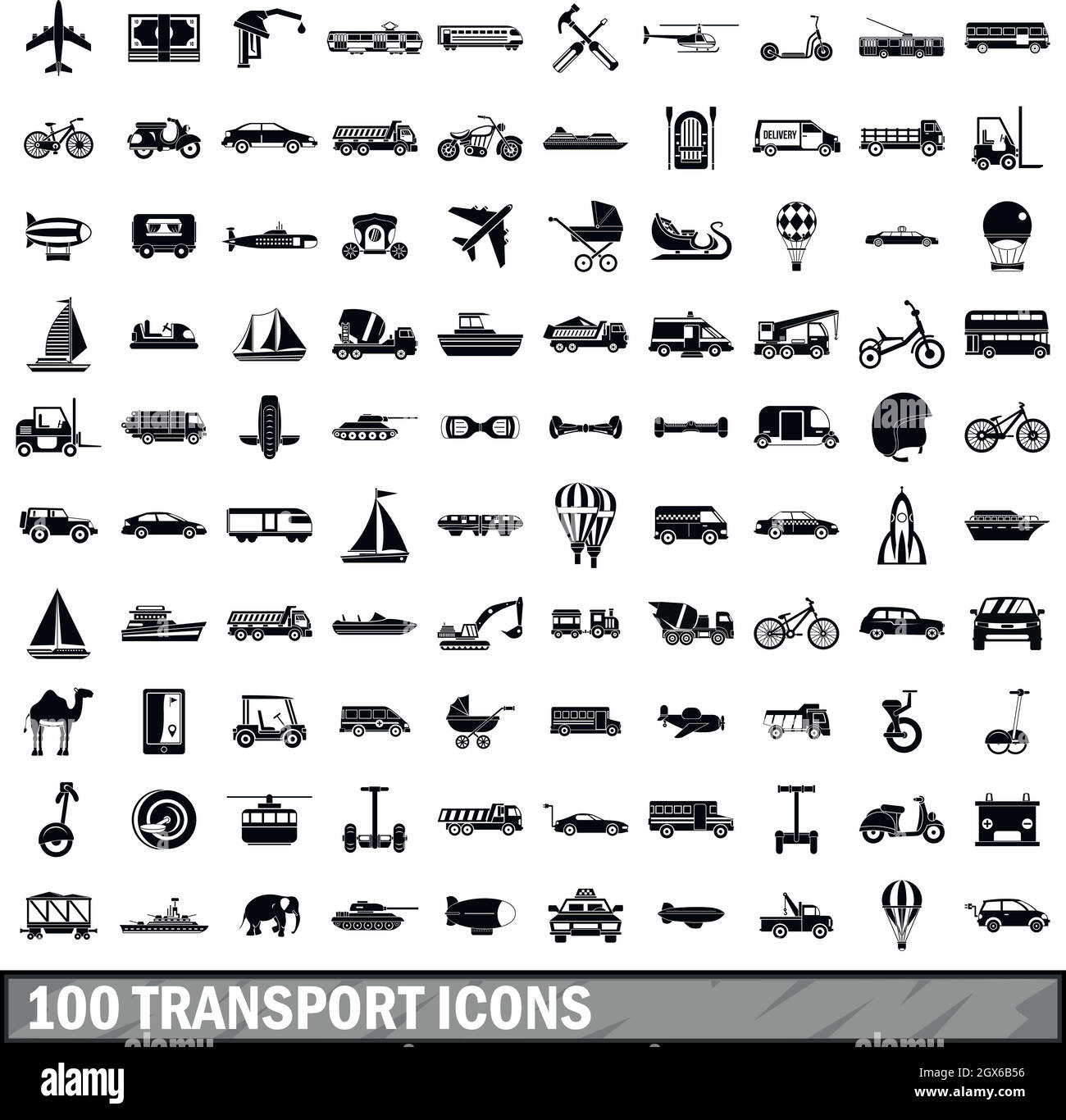 100 transport icons set, simple style Stock Vector