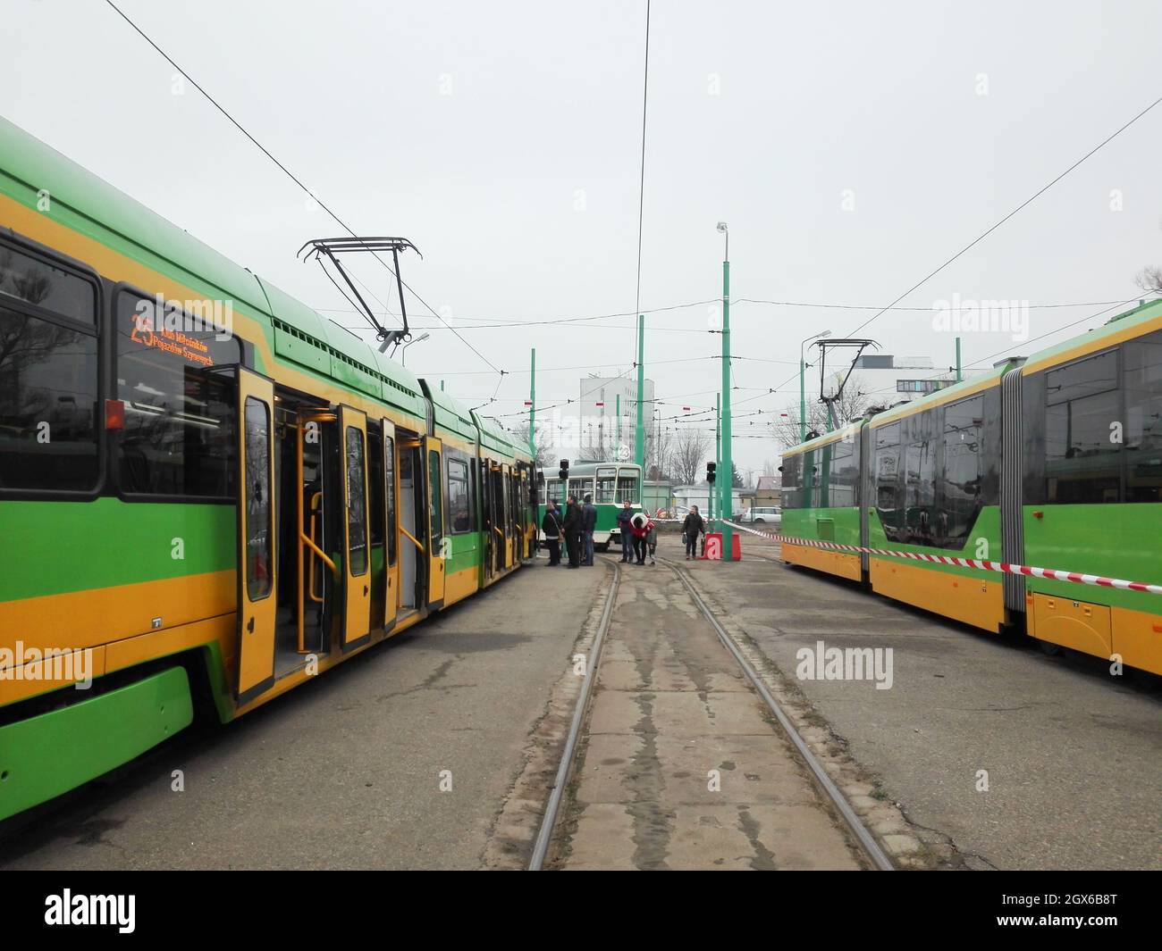 POZNAN, POLAND - Nov 25, 2018: A green exhibition public transport tram  during the Katarzynki event in the Franowo area Stock Photo - Alamy