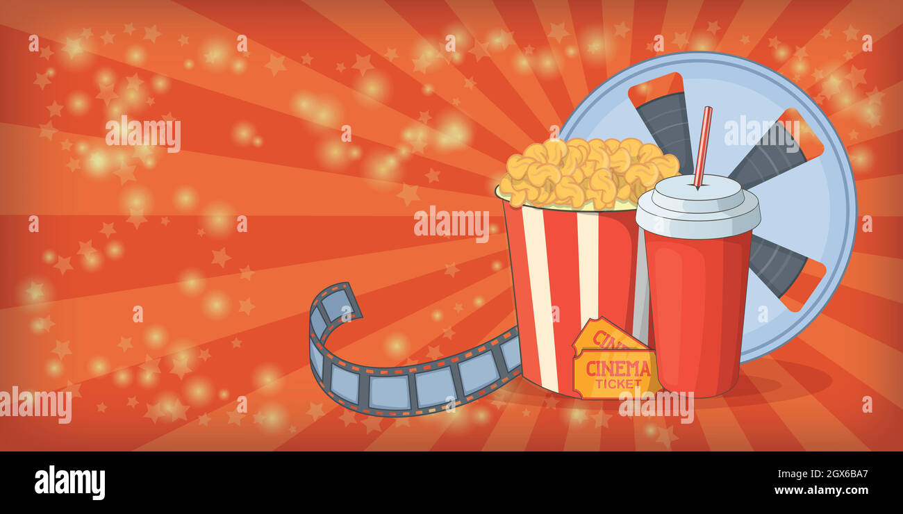 Cinema movie horizontal banner corn, cartoon style Stock Vector