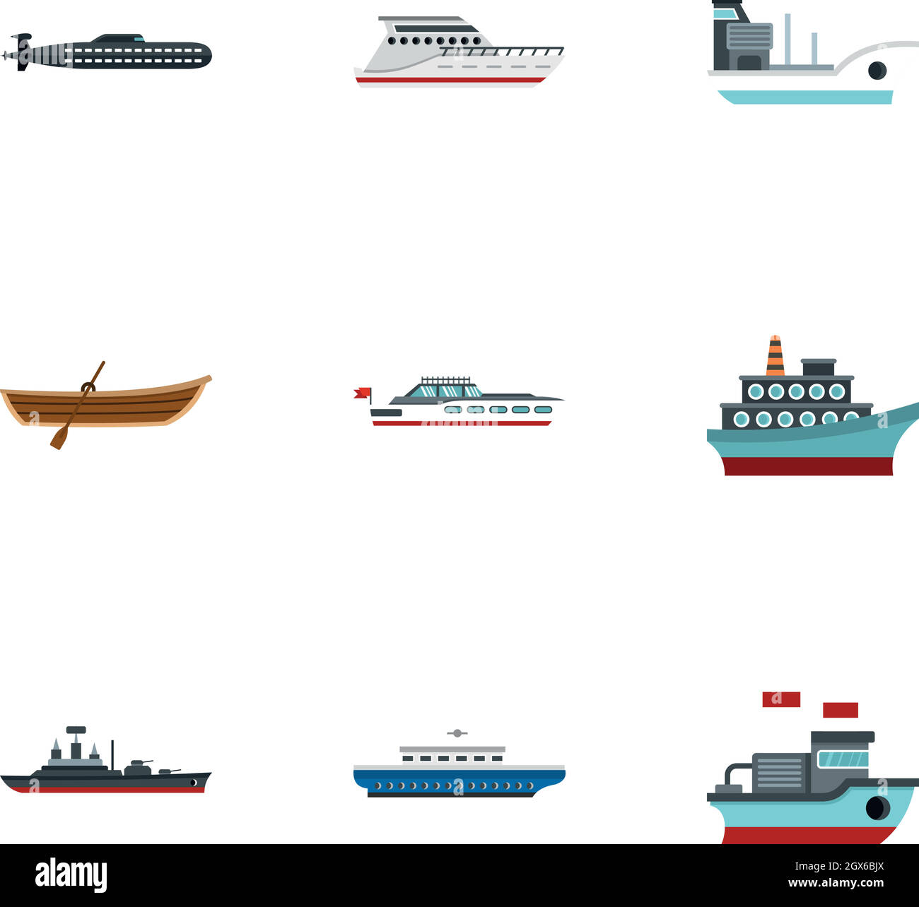 Ocean transport icons set, flat style Stock Vector