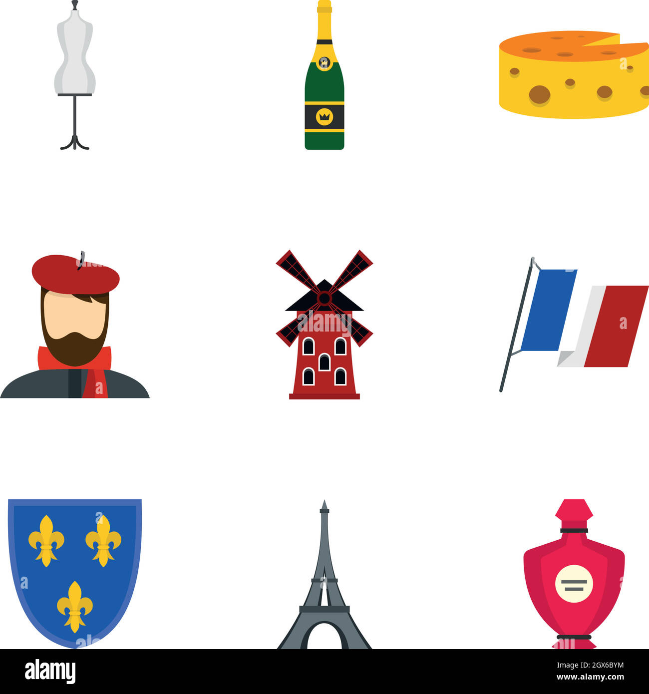 Paris icons set, flat style Stock Vector