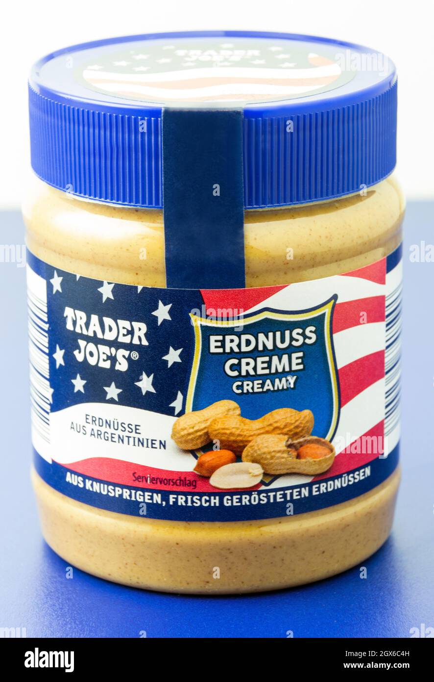 Hamburg, Germany - October 1  2021: Erdnusscreme Trader Joe's Peanut Butter Stock Photo