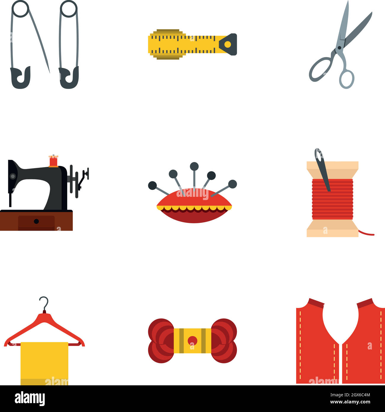 Tailor icons set, flat style Stock Vector