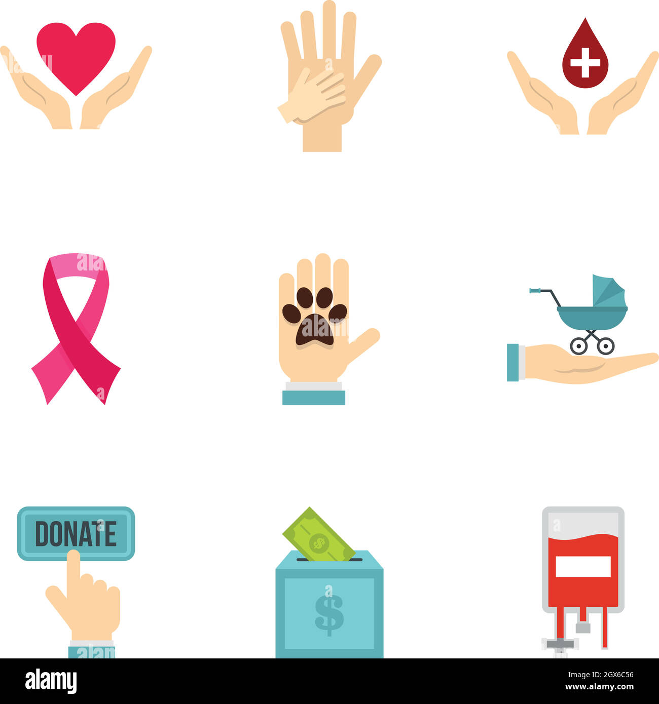Volunteer center icons set, flat style Stock Vector