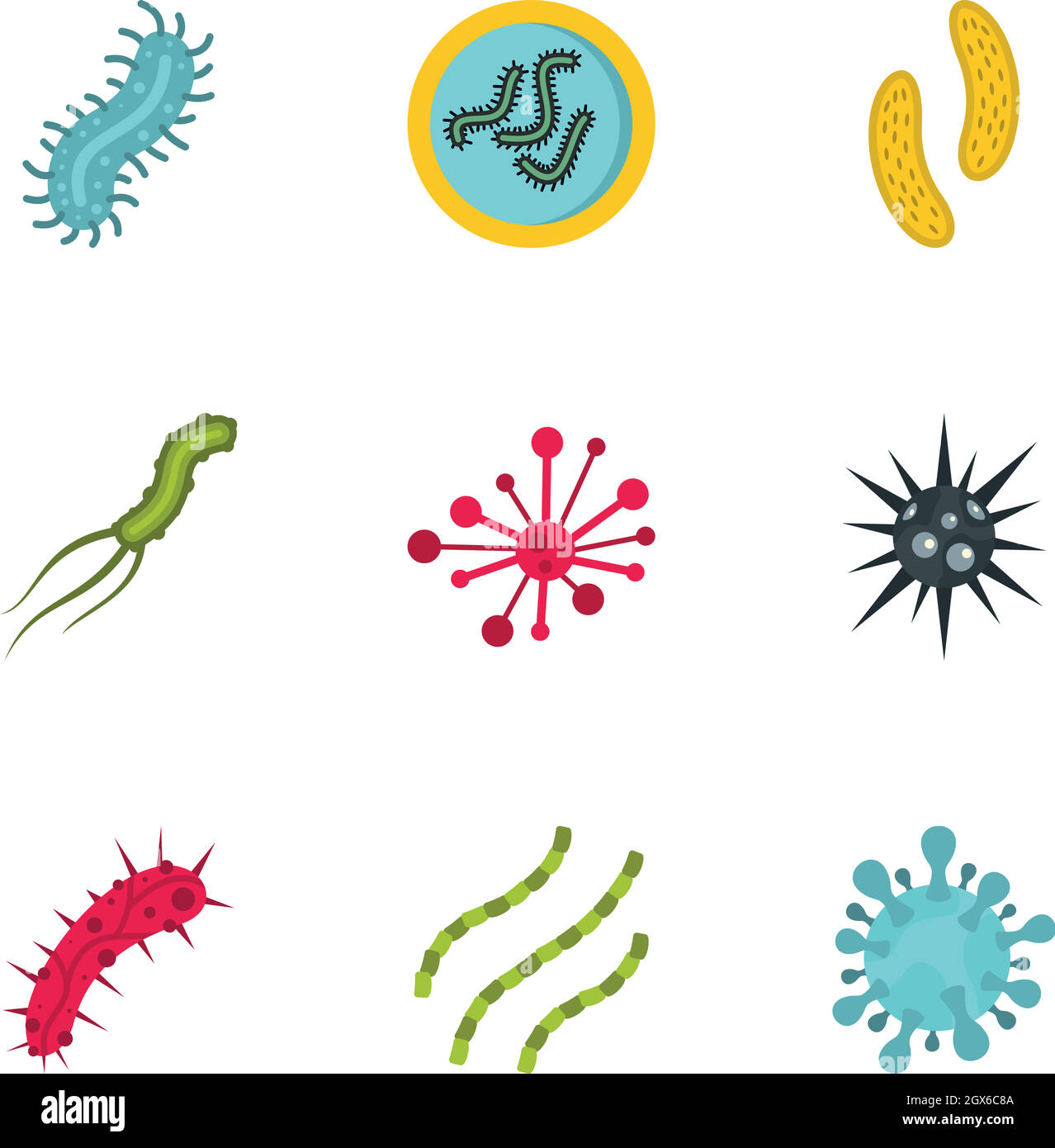 Microbe icons set, flat style Stock Vector
