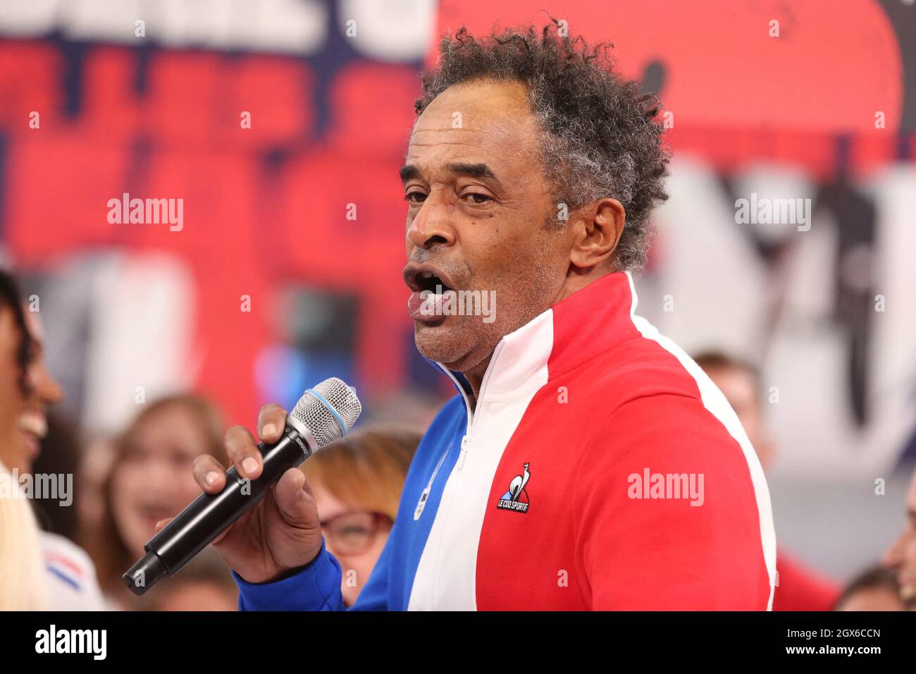 Yannick Noah attending the unveiling ceremony of French Olympic and  Paralympic new emblem, almost 100 days before the Beijing 2022 winter  Games, at Le Coq Sportif factory in Romilly sur Seine, France