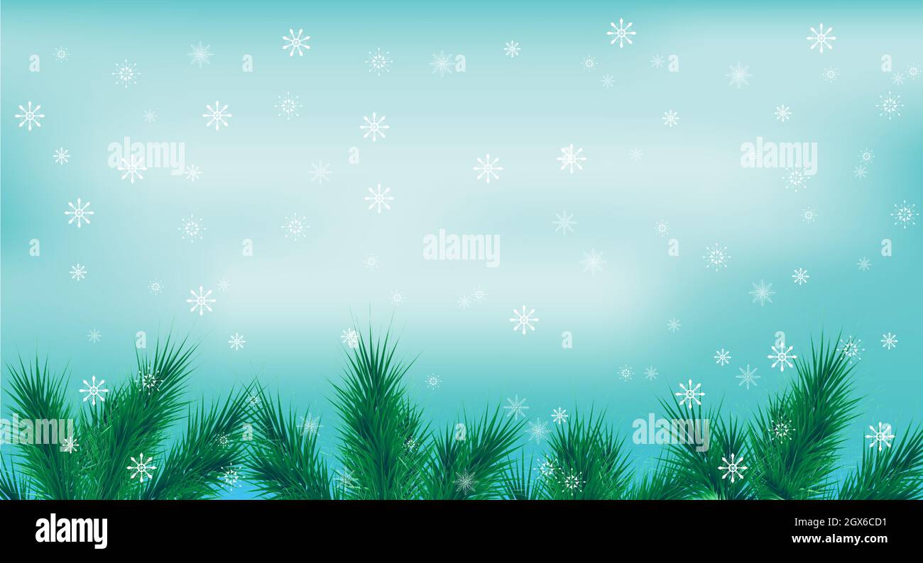 Christmas frame with fir tree blue background and fall snow Stock ...