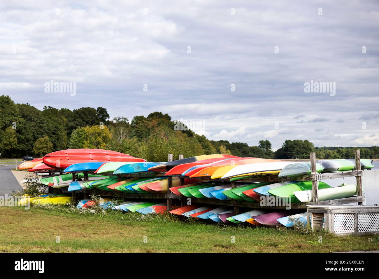 The boat launch at the reservoir on a cloudy fall day at Hopkinton