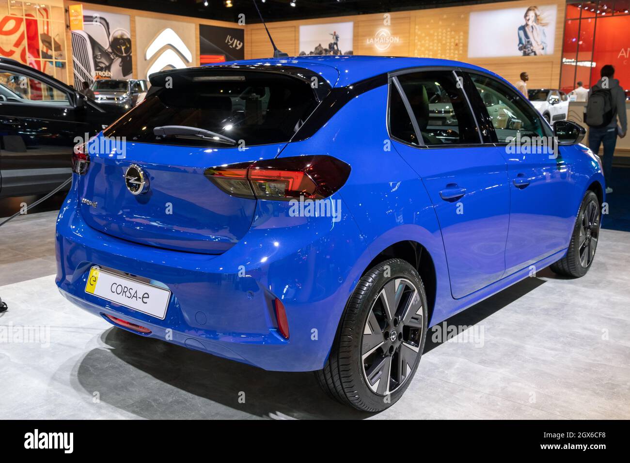 Opel Corsa-e new electric car model shown at the Autosalon 2020 Motor Show. Brussels, Belgium - January 9, 2020. Stock Photo