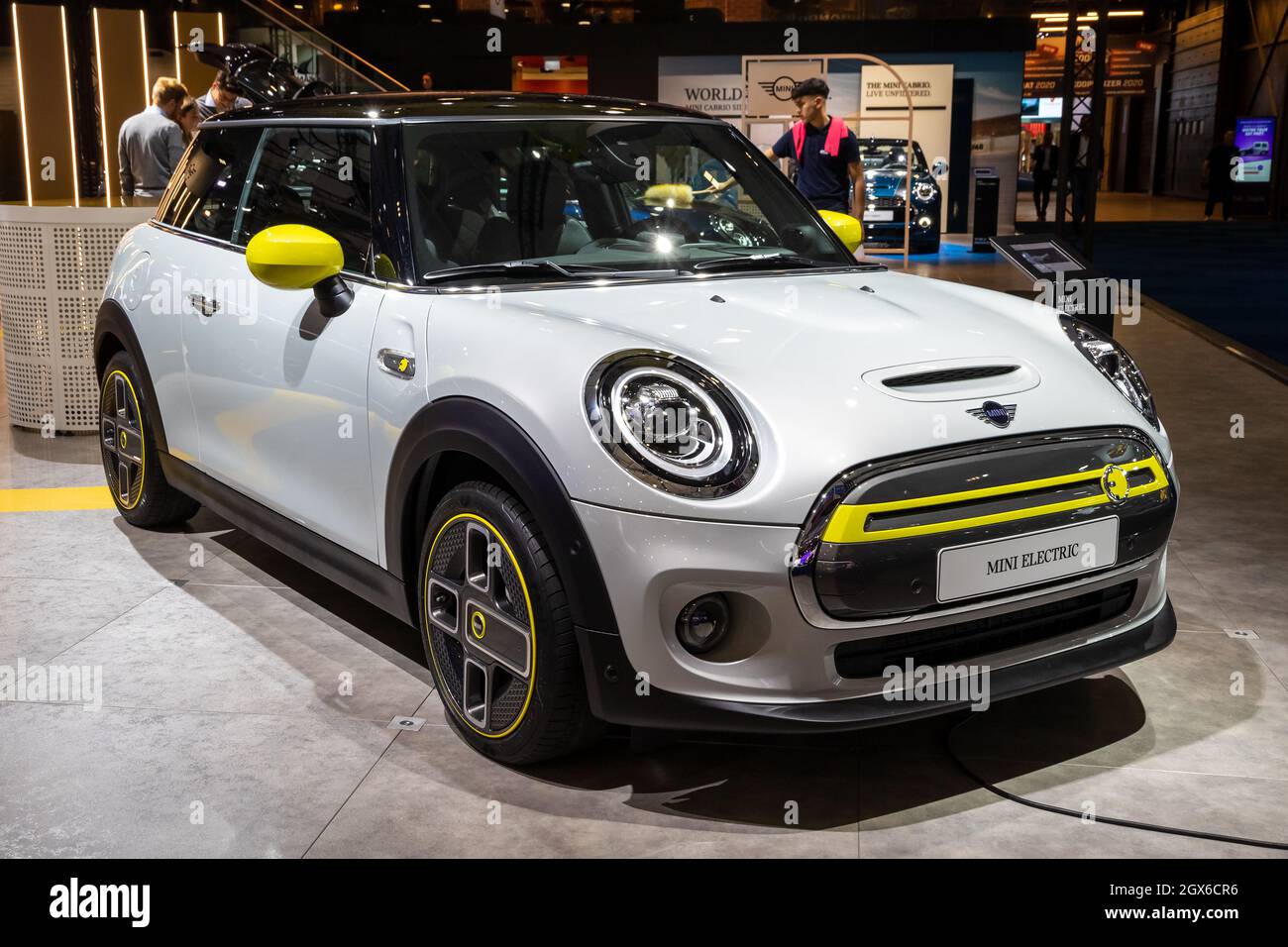 Mini Cooper Electric car showcased at the Autosalon 2020 Motor Show. Brussels, Belgium - January 9, 2020. Stock Photo