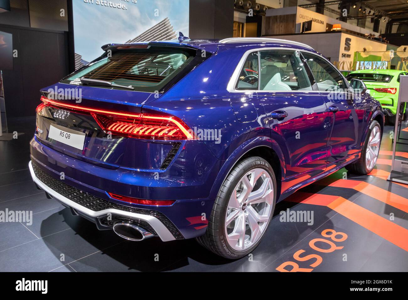 Audi RS Q8 car showcased at the Autosalon 2020 Motor Show. Brussels, Belgium - January 9, 2020. Stock Photo