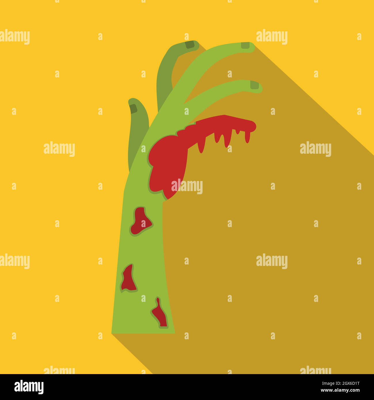 Zombie green bloody hand icon, flat style Stock Vector