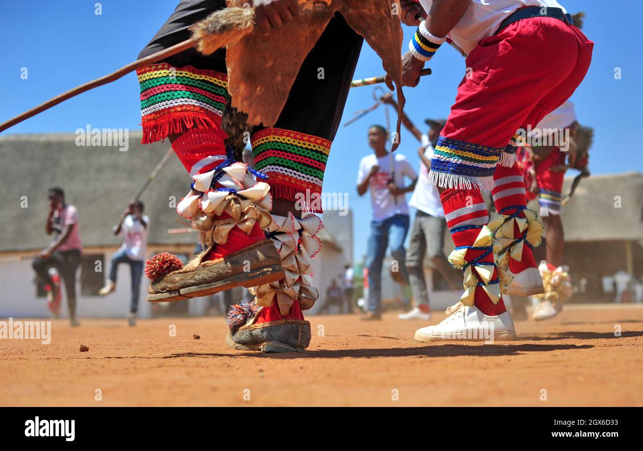 African traditional dancers celebrating Heritage Day in South Africa at