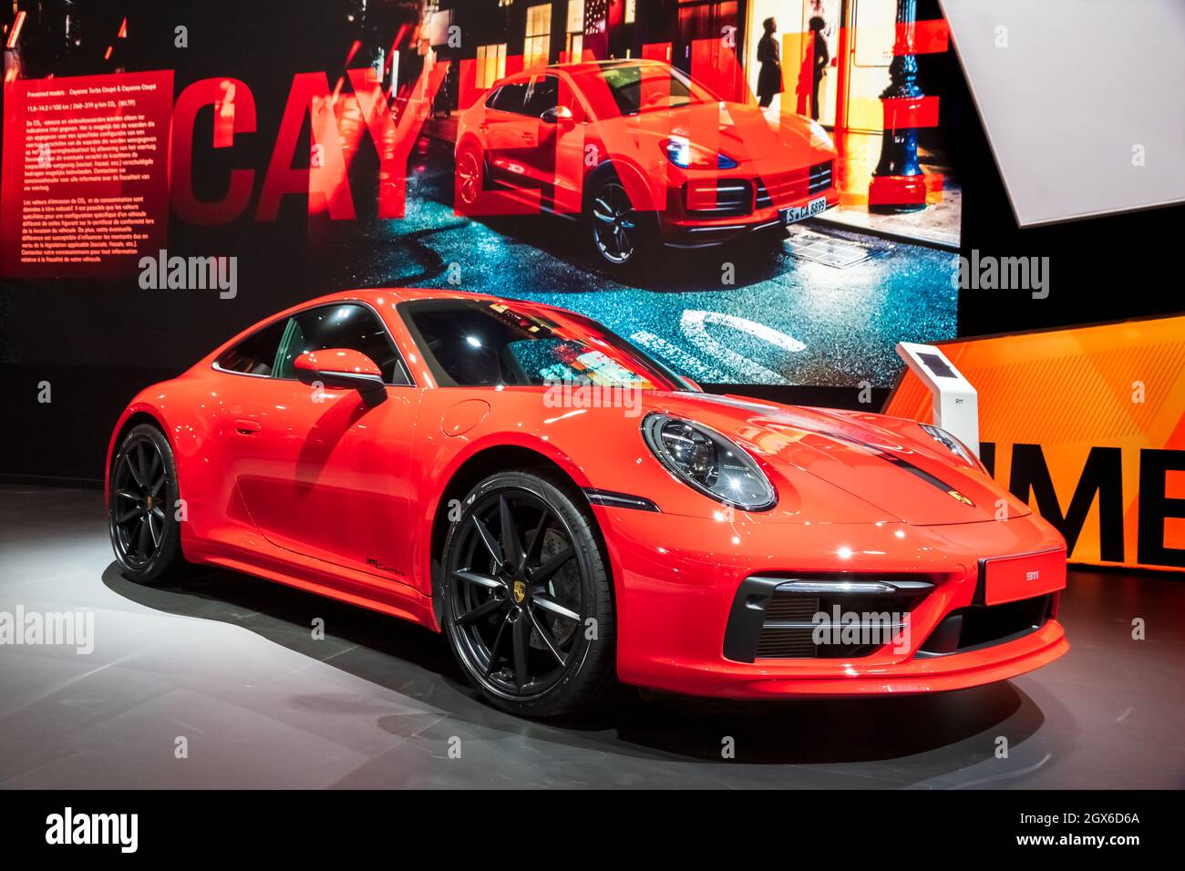 Porsche 911 Carrera sports car showcased at the Autosalon 2020 Motor Show. Brussels, Belgium - January 9, 2020. Stock Photo