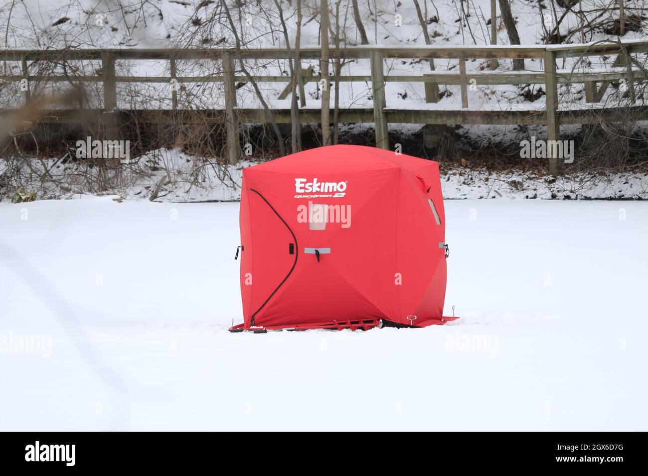 LONDON, CANADA - Jan 01, 2021: A red Eskimo brand ice fishing tent on a  frozen pond in Canada Stock Photo - Alamy