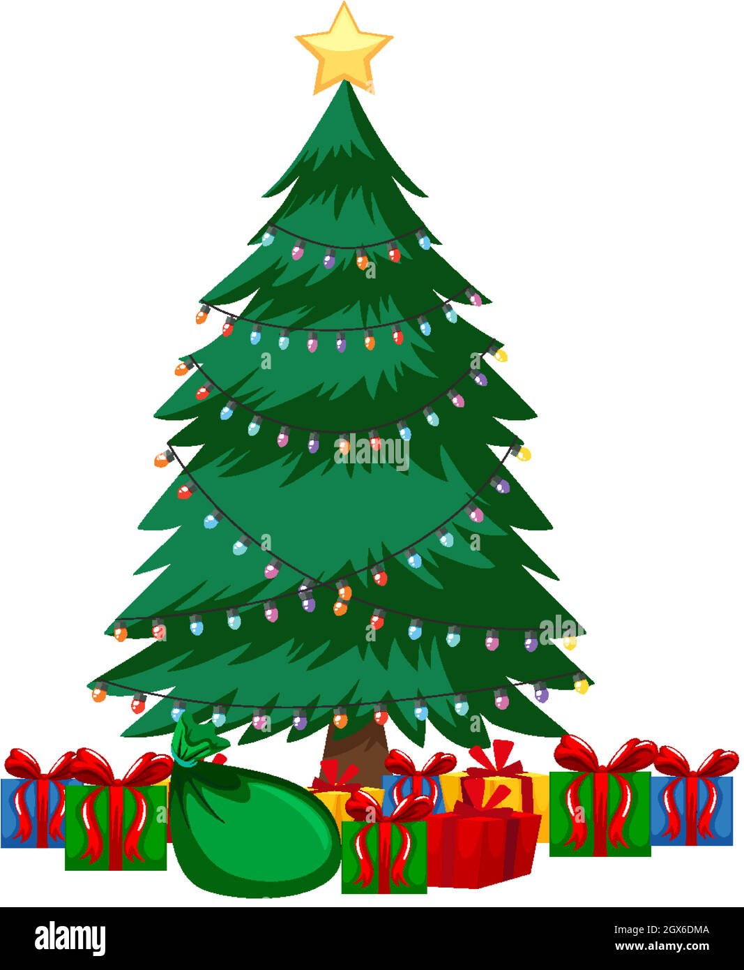 Cartoon drawing illustration of Christmas spruce or fir tree with gifts or  presents around Stock Vector Image & Art - Alamy