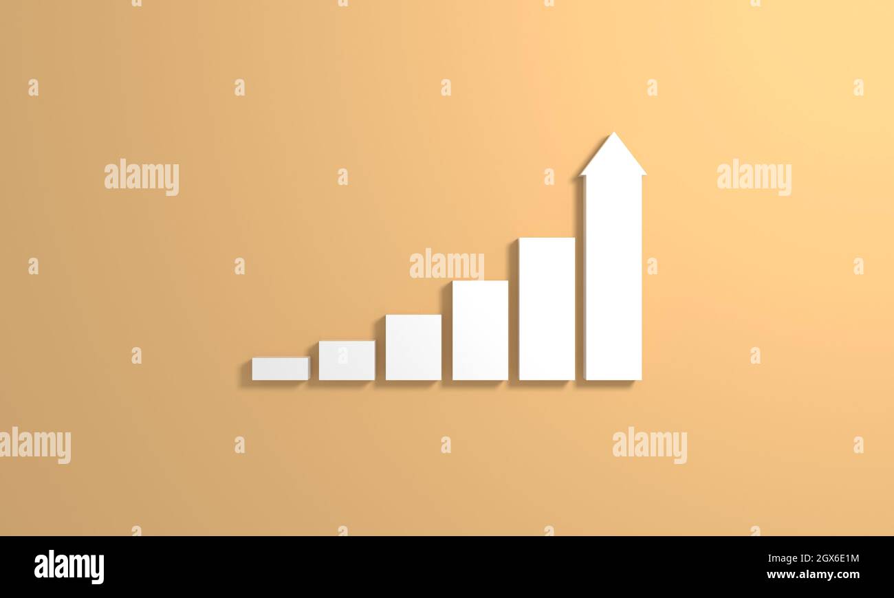 3D render of a minimal graph growing arrows columns chart - concept of ...