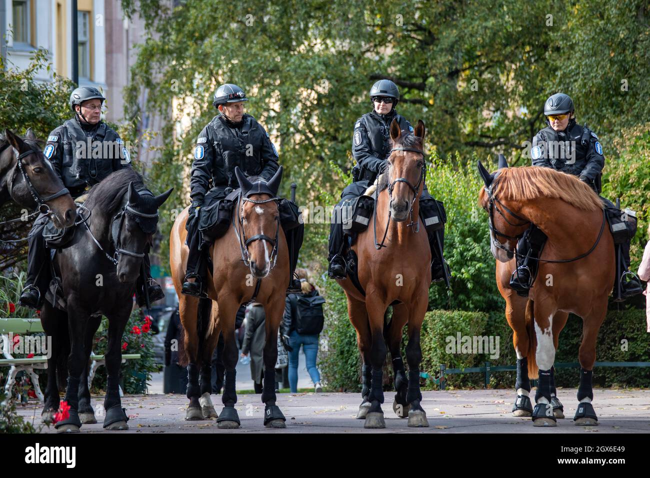 Mounted police officers in Helsinki, Finland Stock Photo