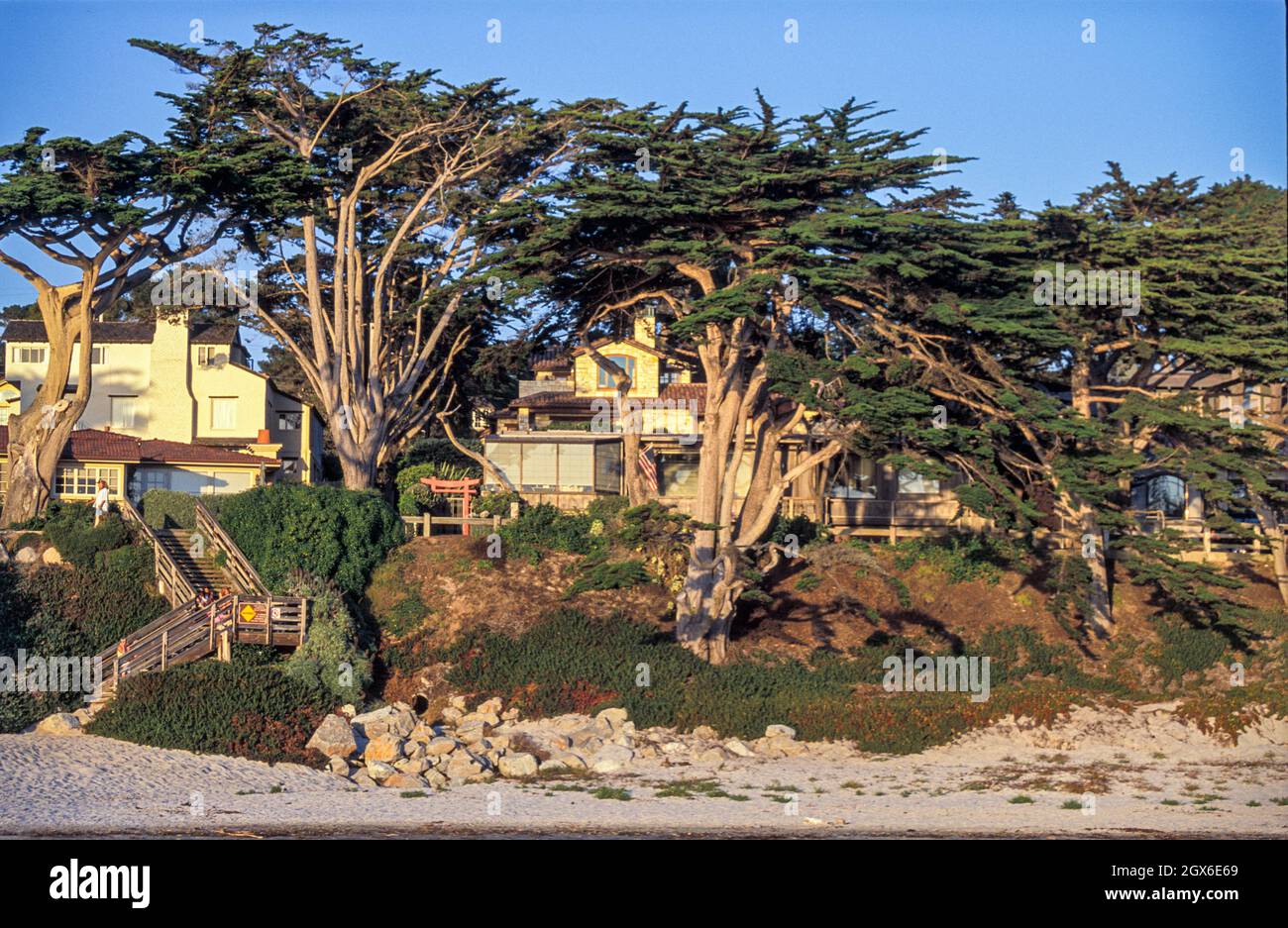 Houses in Carmel Beach, CarmelByTheSea, California, USA Stock Photo