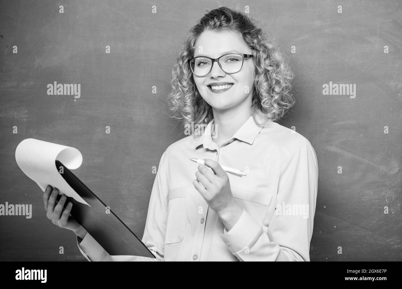 Girl in glasses teacher Black and White Stock Photos & Images - Alamy