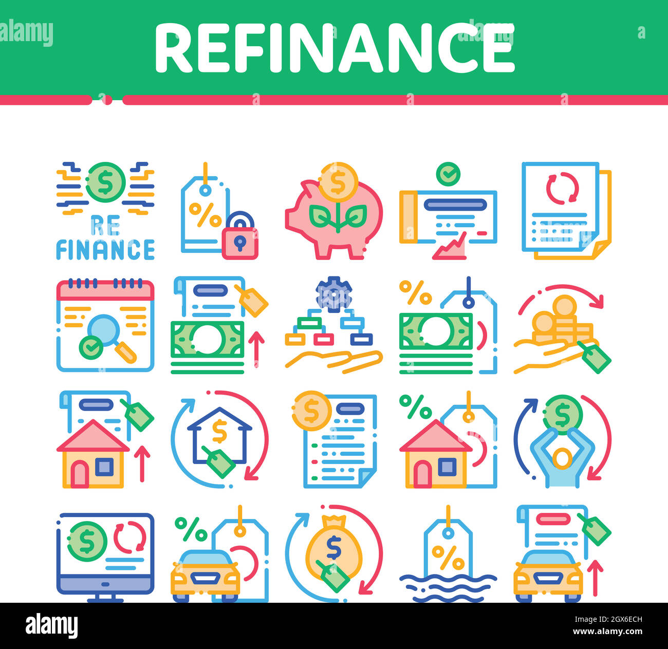 Refinance Financial Collection Icons Set Vector Stock Vector