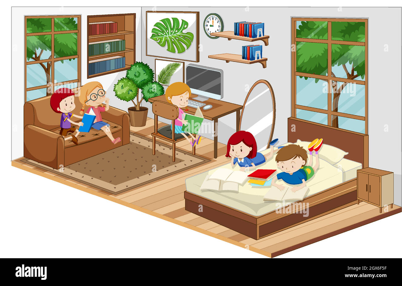 Children in the living room with furnitures Stock Vector Image & Art