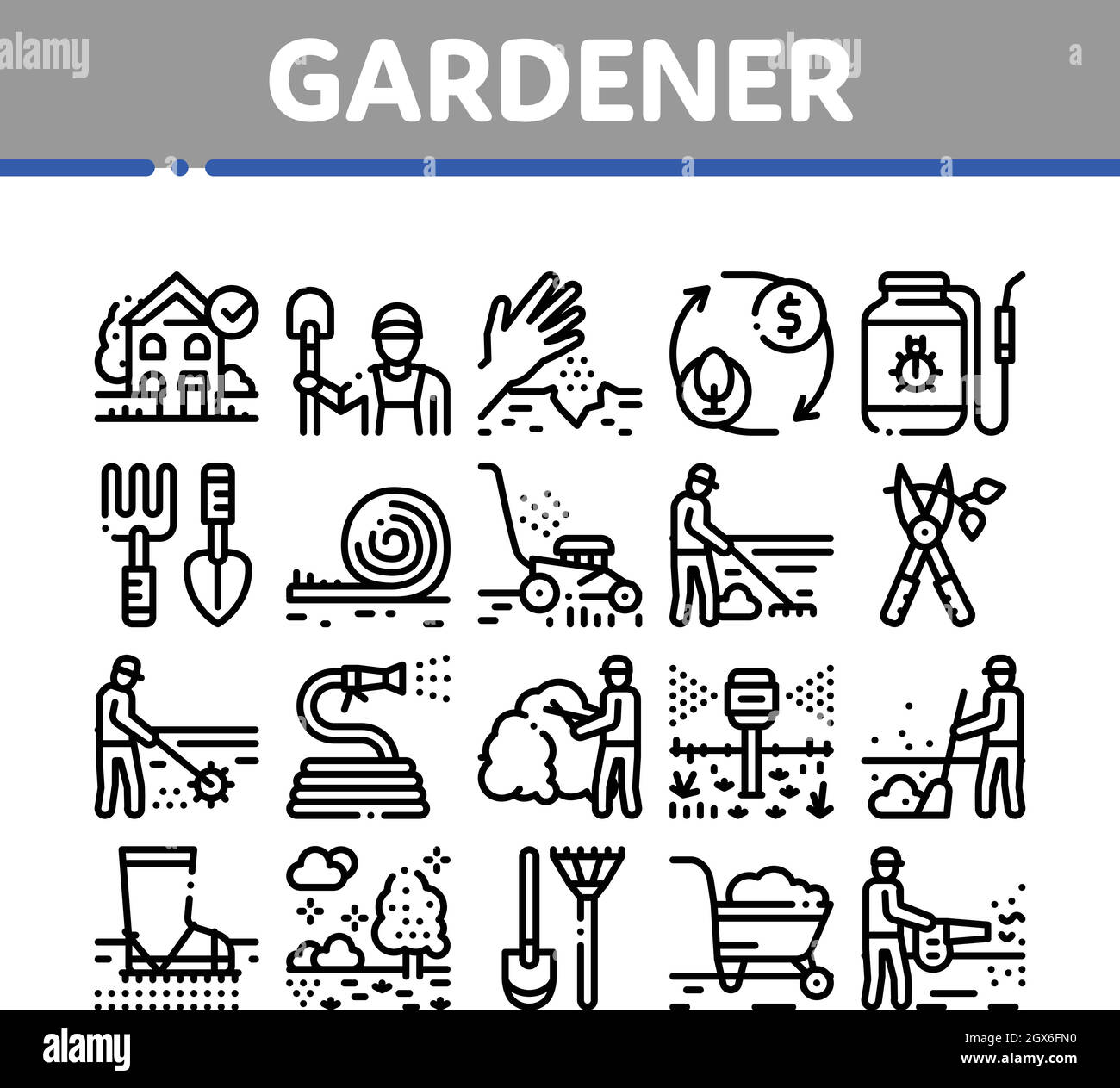 Gardener Instrument Collection Icons Set Vector Stock Vector