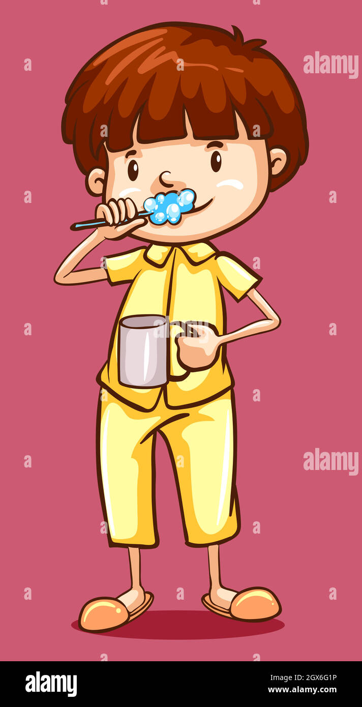 Boy in pajamas brushing teeth Stock Vector Image & Art Alamy