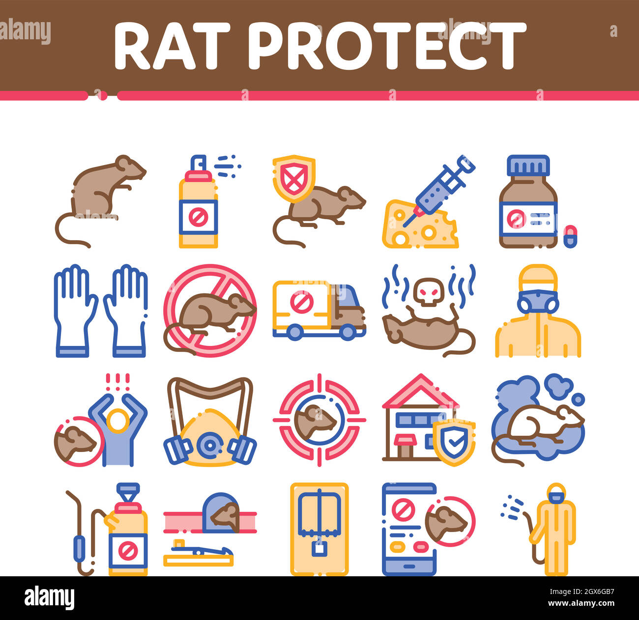 Rat Protect Collection Elements Icons Set Vector Stock Vector Image ...