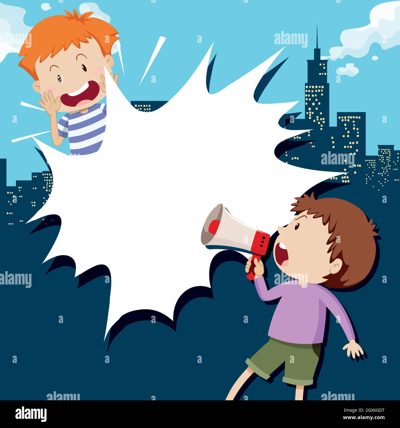 Paper design with boy and speaker Stock Vector