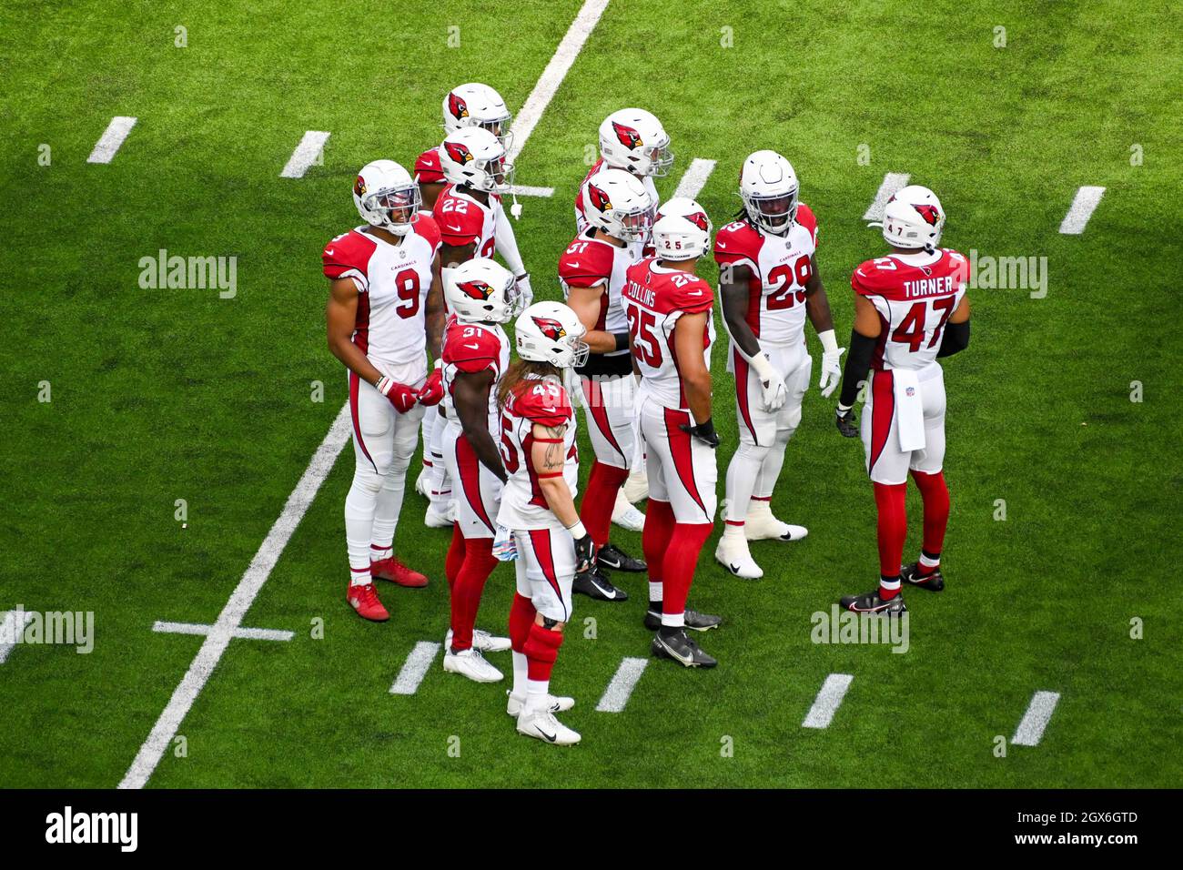 Arizona Cardinals during an NFL football game against the Los Angeles Rams, Sunday, Oct. 3, 2021, in Inglewood, Calif. The Arizona Cardinals defeated the Los Angeles Rams 37-20. (Dylan Stewart/Image of Sport/Sipa USA) Stock Photo