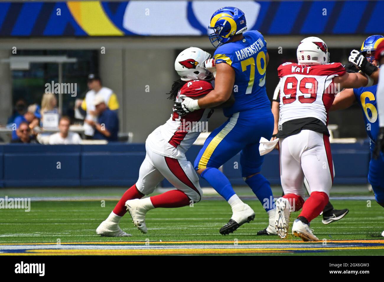 Los Angeles Rams offensive tackle Alaric Jackson (68) during a NFL  preseason game against the Las Vegas Raiders, Saturday, August 21, 2021, in  Inglewood, CA. The Raiders defeated the Rams 17-16. (jon