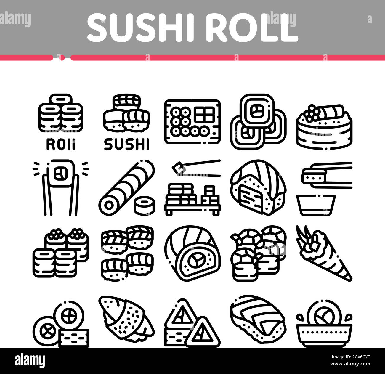 Sushi Roll Asian Dish Collection Icons Set Vector Stock Vector