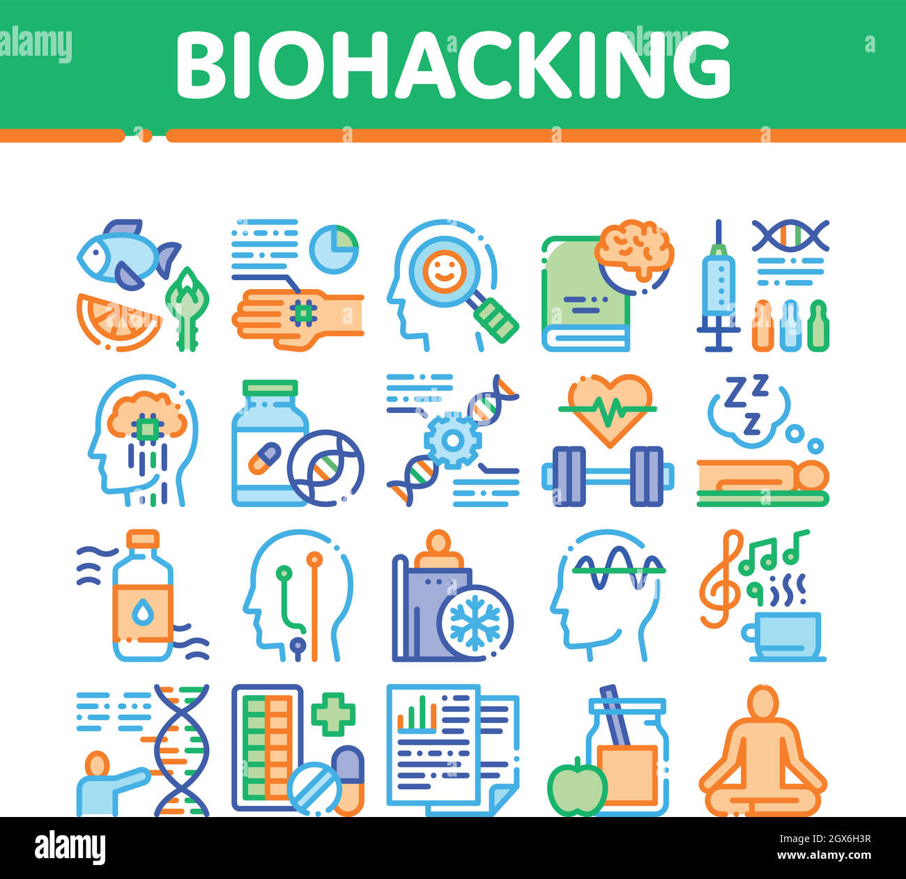 Biohacking Collection Elements Icons Set Vector Stock Vector
