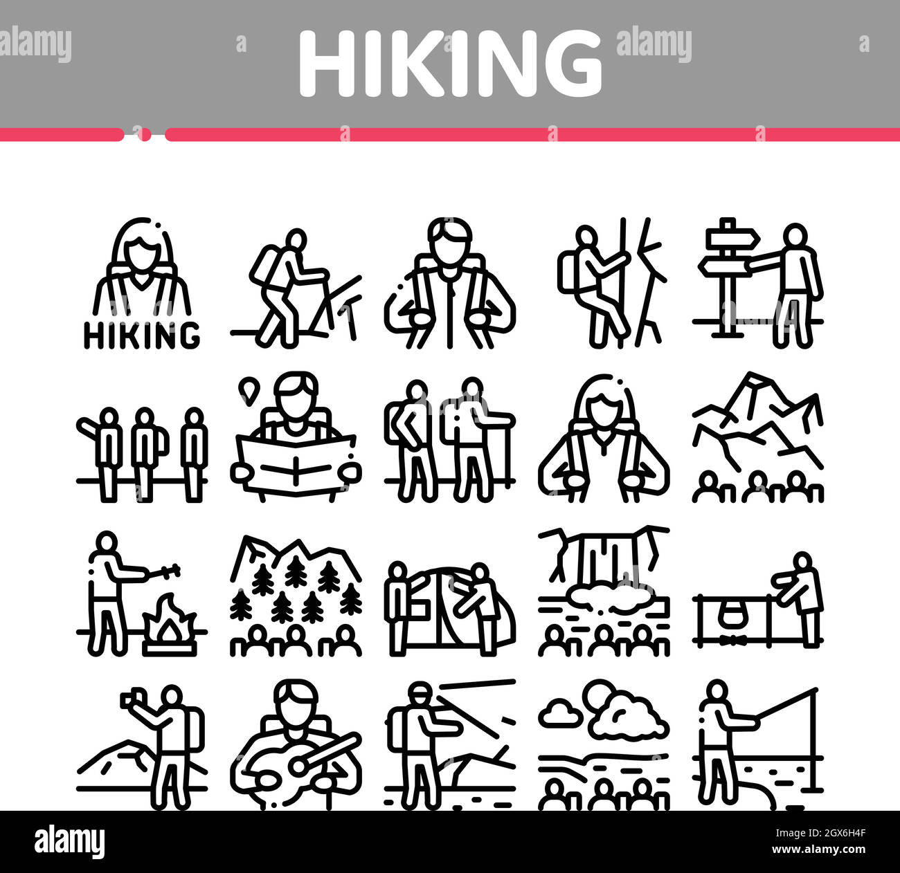 Hiking Extreme Tourism Collection Icons Set Vector Stock Vector Image ...