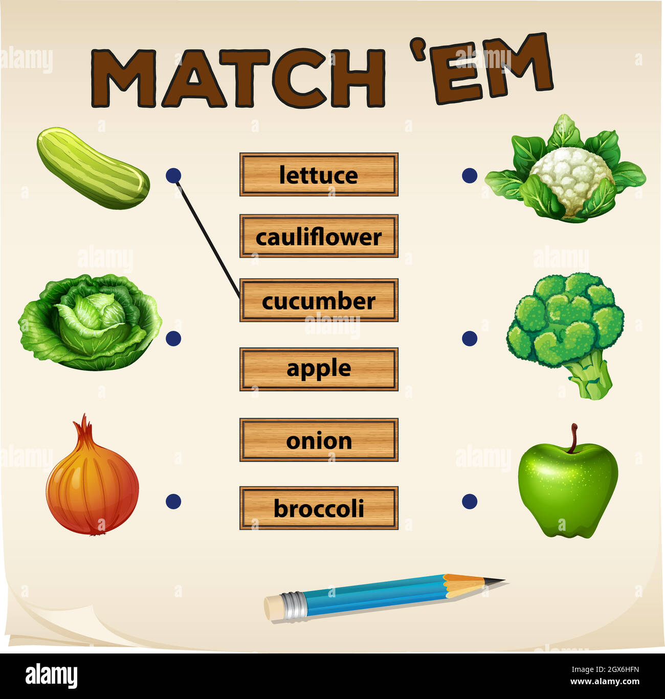 Matching game with fresh vegetables Stock Vector