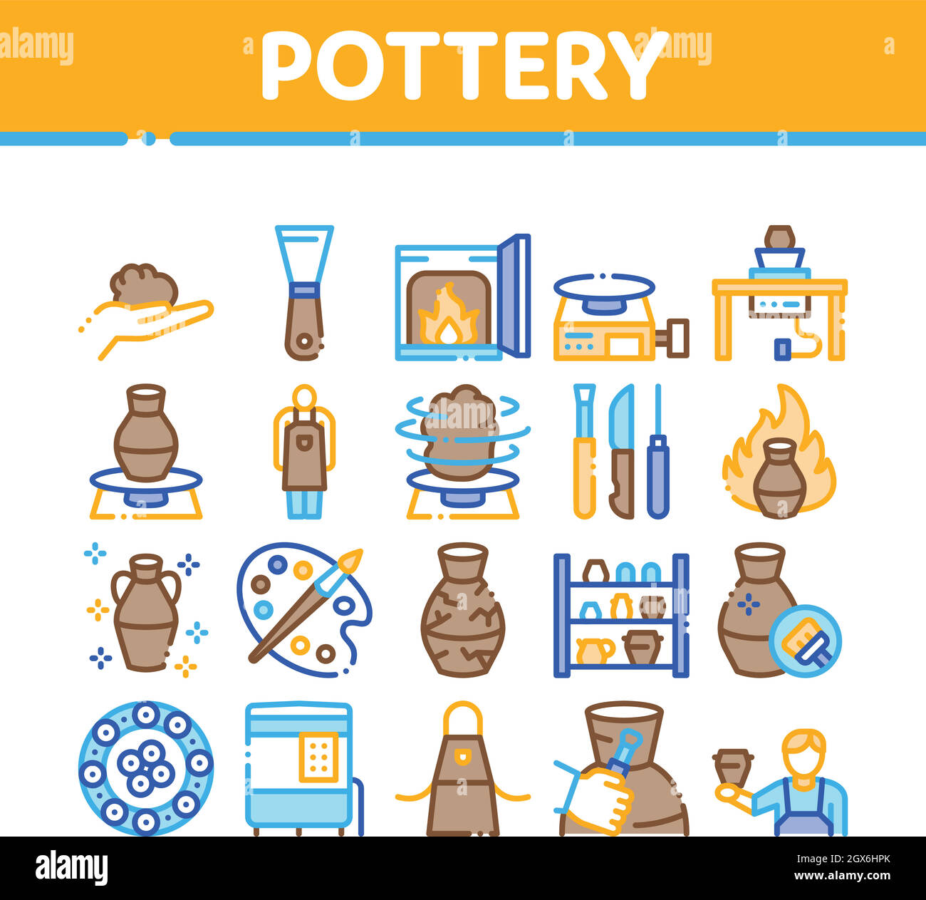 Pottery And Ceramics Collection Icons Set Vector Stock Vector