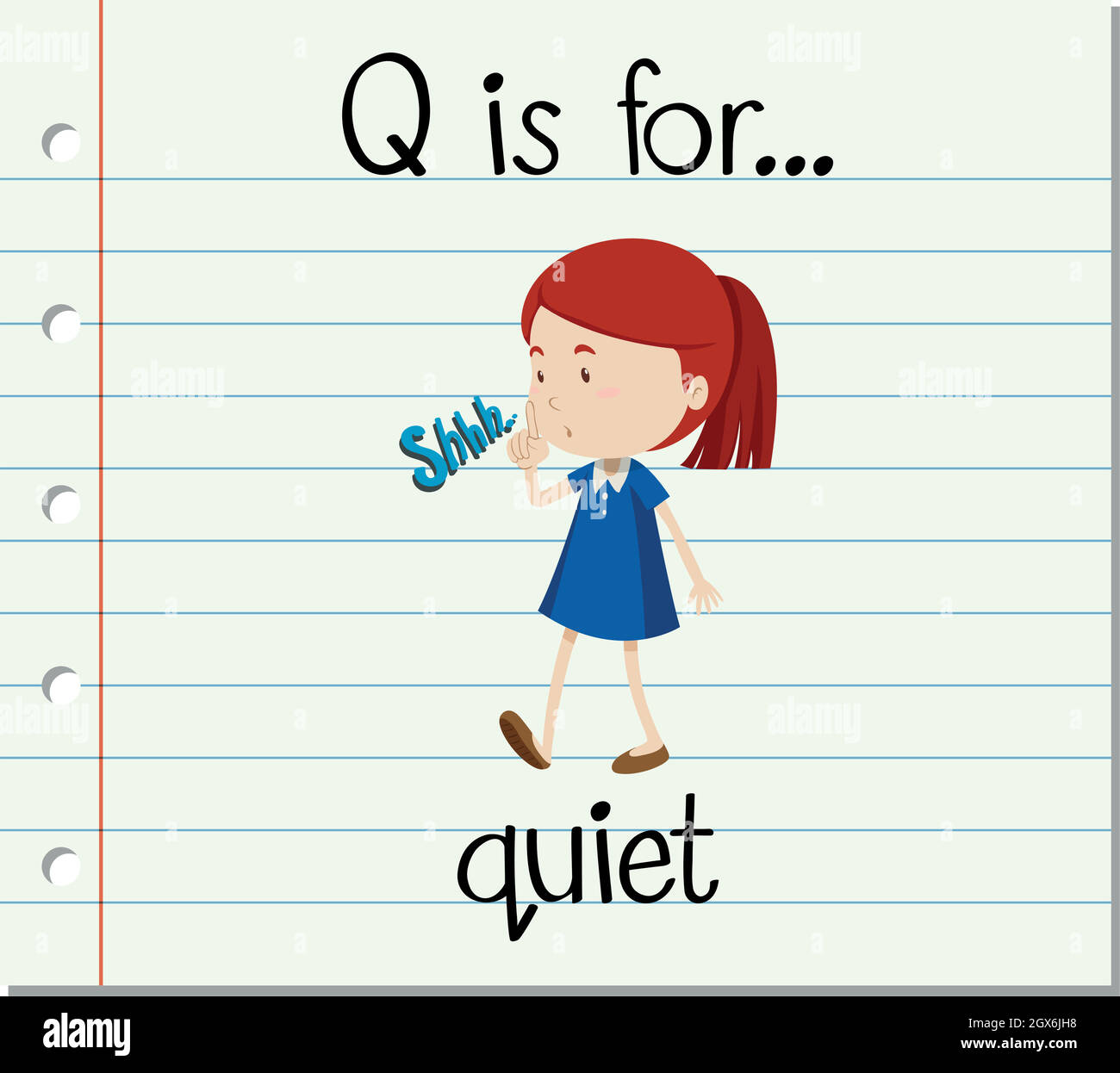 Flashcard letter Q is for quiet Stock Vector