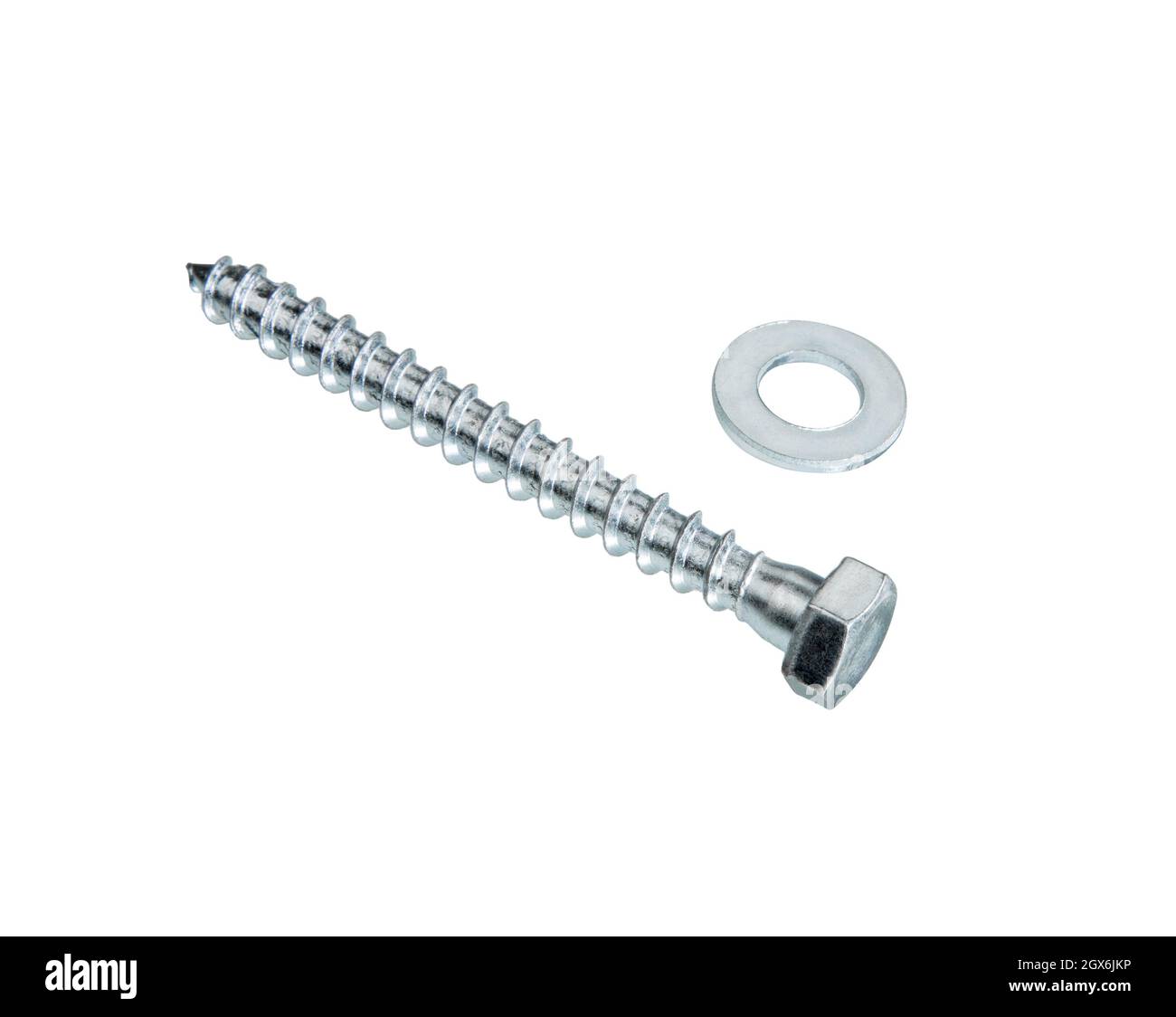Screws  isolated on whited background. Self Tapping metal screws Close-up. Stock Photo