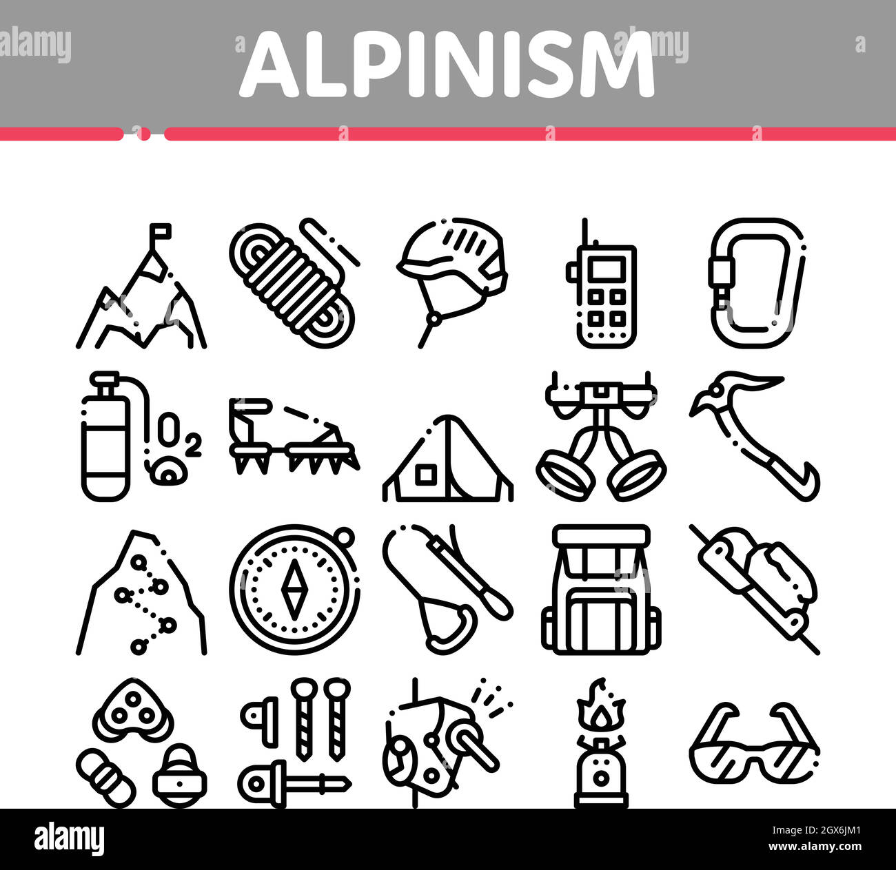 Alpinism Collection Elements Vector Icons Set Stock Vector