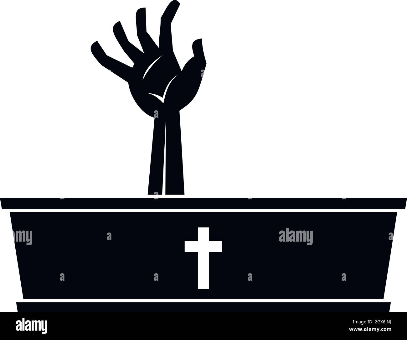 Zombie hand coming out of his coffin icon Stock Vector