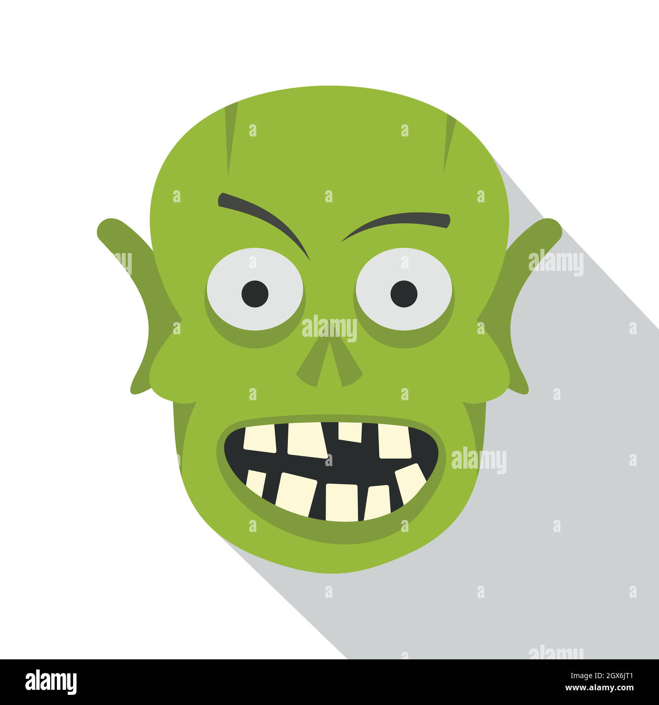 Green zombie head icon, flat style Stock Vector