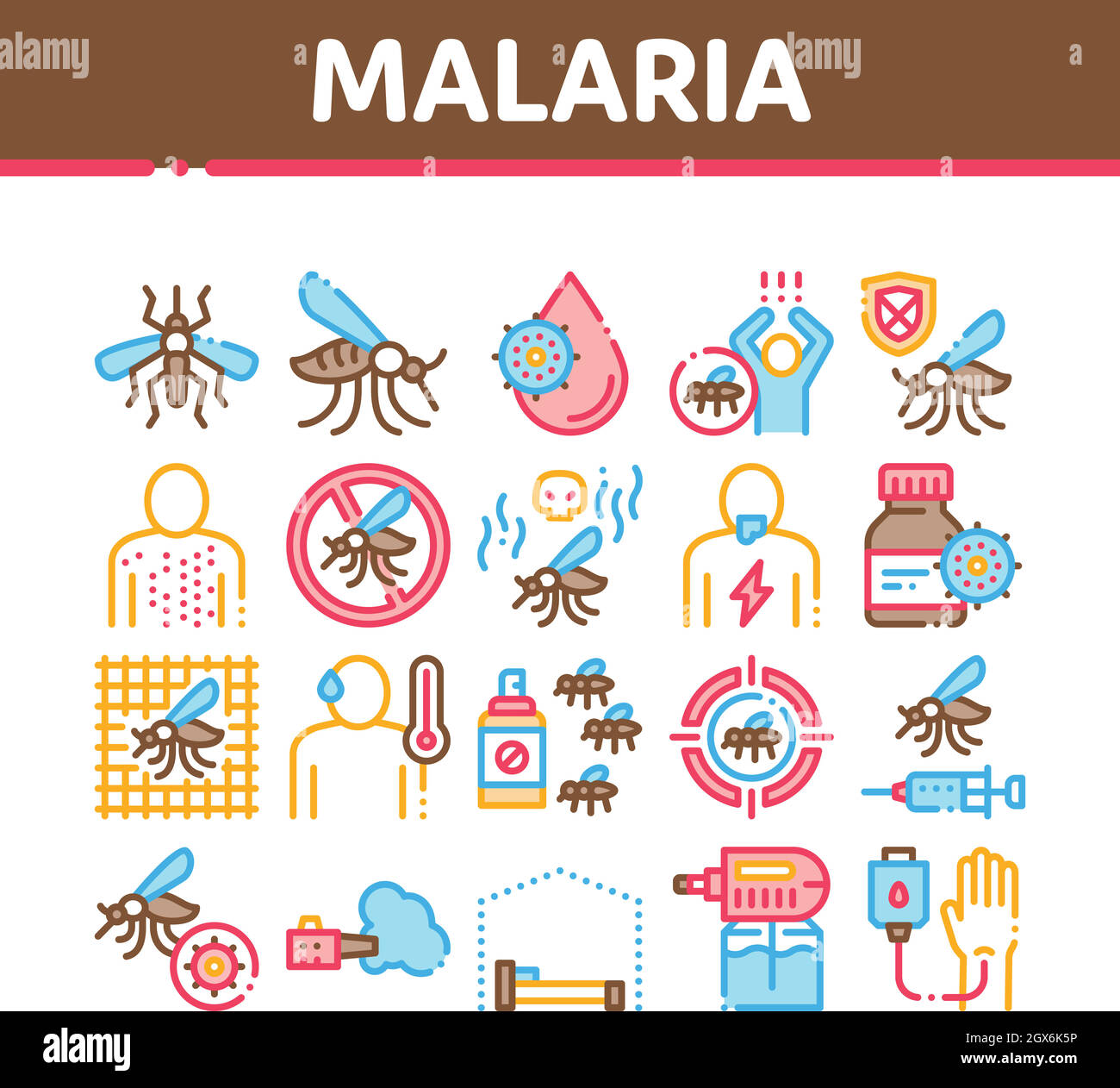 Malaria Illness Dengue Collection Icons Set Vector Stock Vector