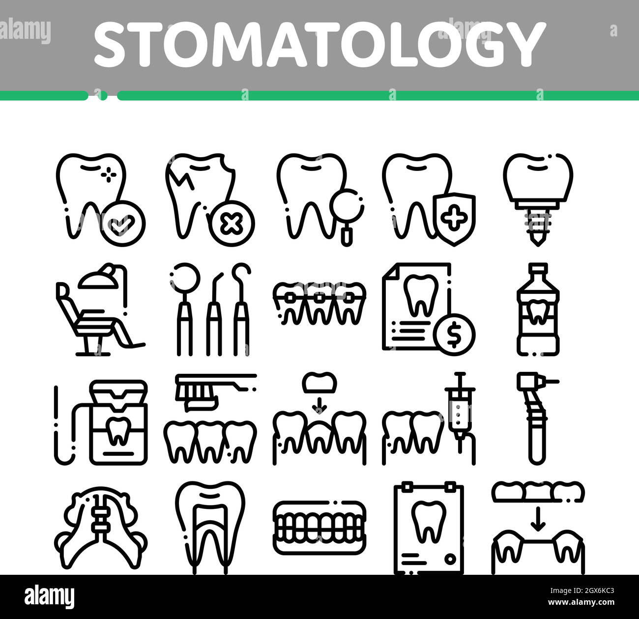 Stomatology Collection Vector Thin Line Icons Set Stock Vector