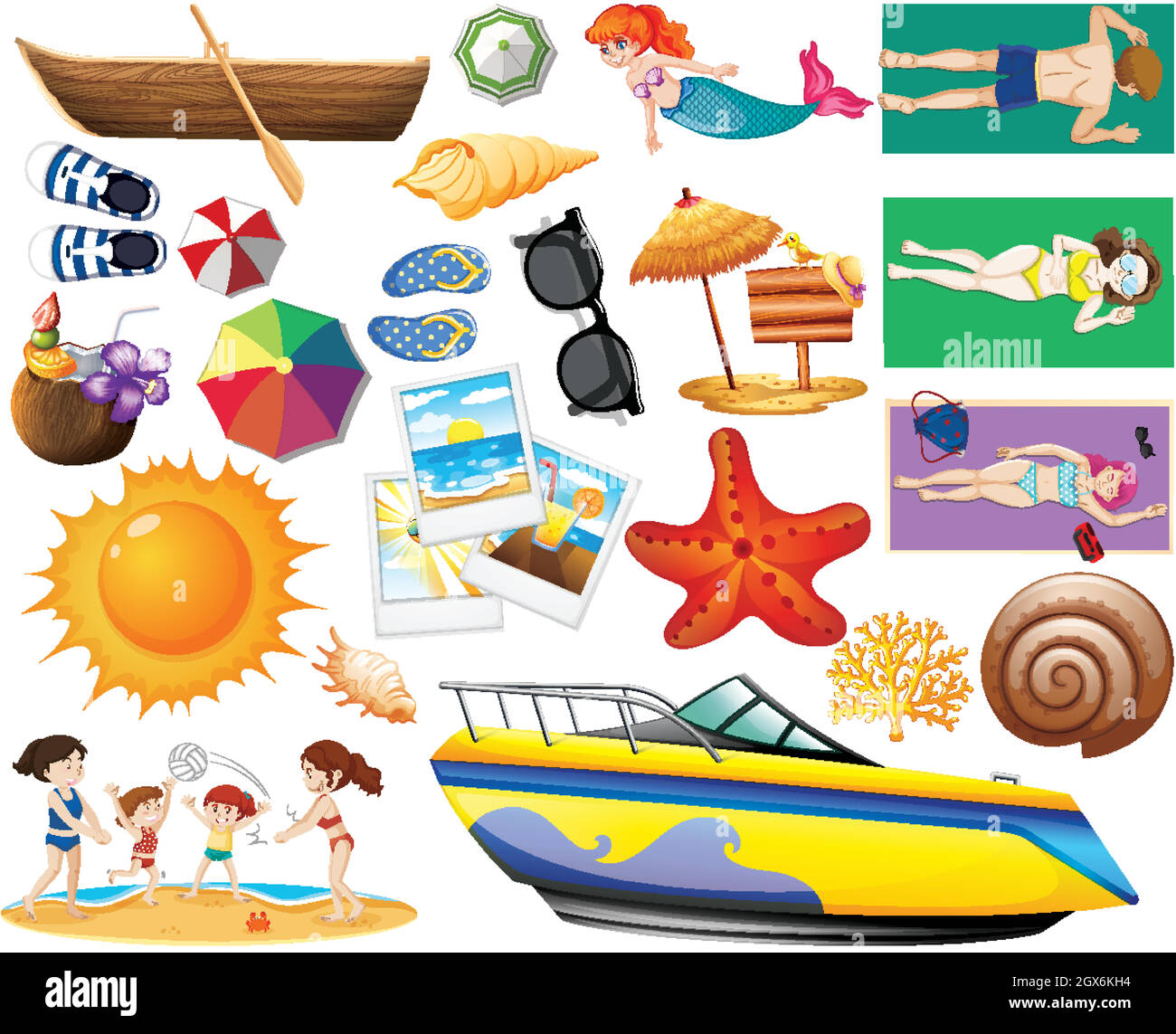 Set of summer beach icon cartoon style on white background Stock Vector ...