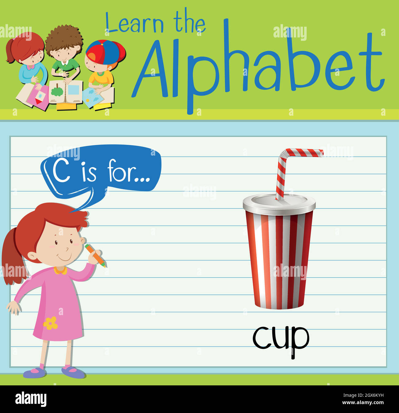 English alphabet letter c - cup abc square flash Vector Image